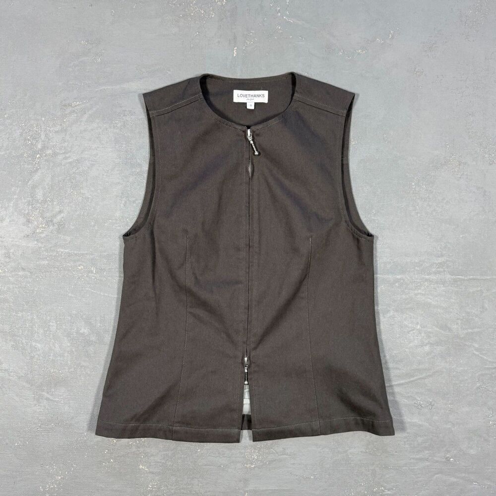 Lovethanks NYC Flint Vest in Dark Brown Cotton Twill Women's Small